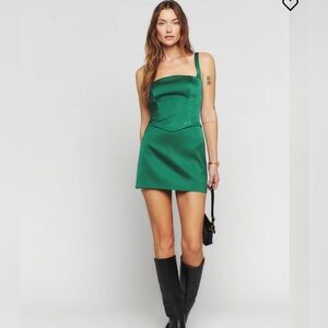 REFORMATION Vancouver Two Piece forest green mini skirt set - XS